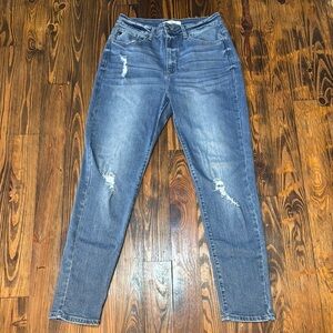 KanCan Light Blue Straight Leg Soft Denim Jeans with Distressed Details W13/30
